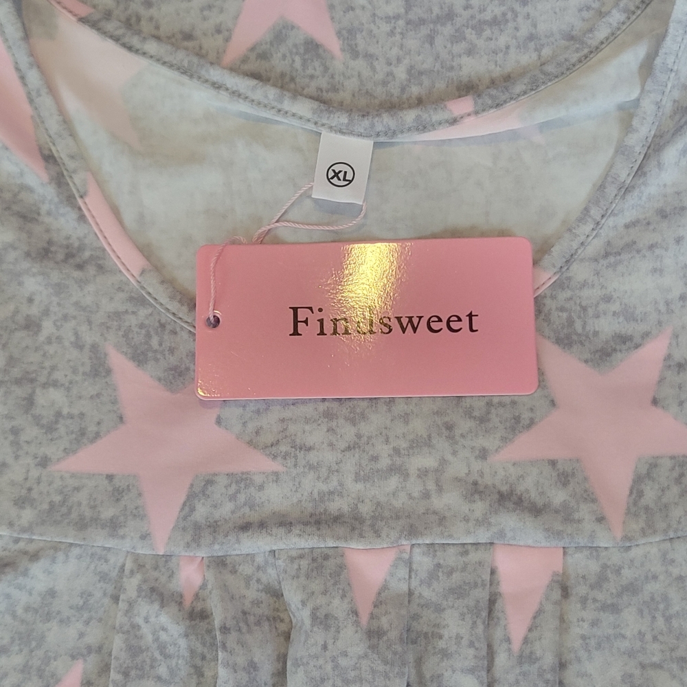 Findsweet Sleeveless Star-Print Sleep Set in Light Gray & Pale Pink - NWT - Picture 5 of 7